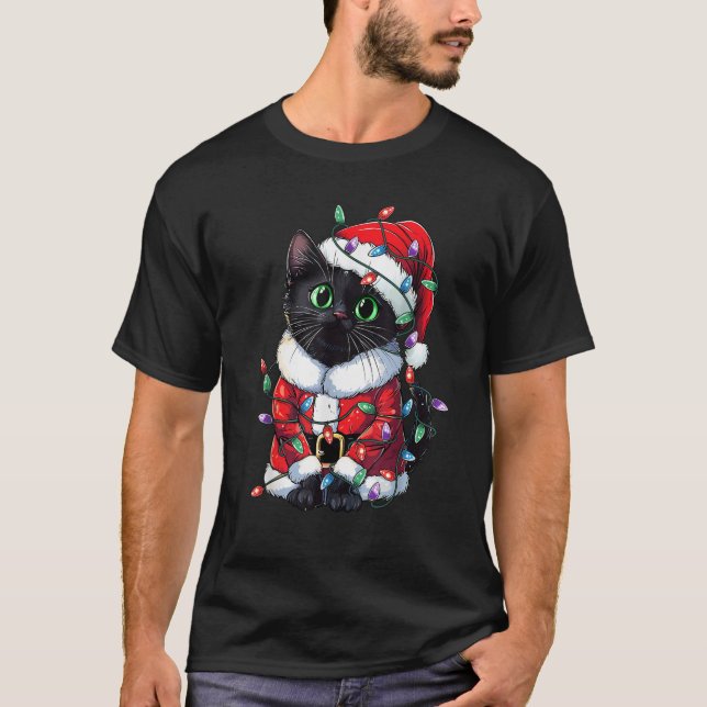 Meowy Cats Xmas Santa Christmas Black Cat Men Wome T-Shirt (Vorderseite)
