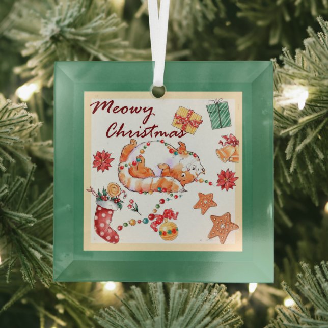 Meowy Christmas Albern Cat Ornament Aus Glas (Insitu)