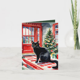 Meowy Christmas Black Cat & Christmas Tree Feiertagskarte