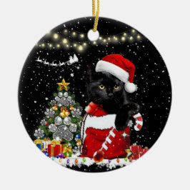 Meowy Christmas Black Cat Keramik Ornament