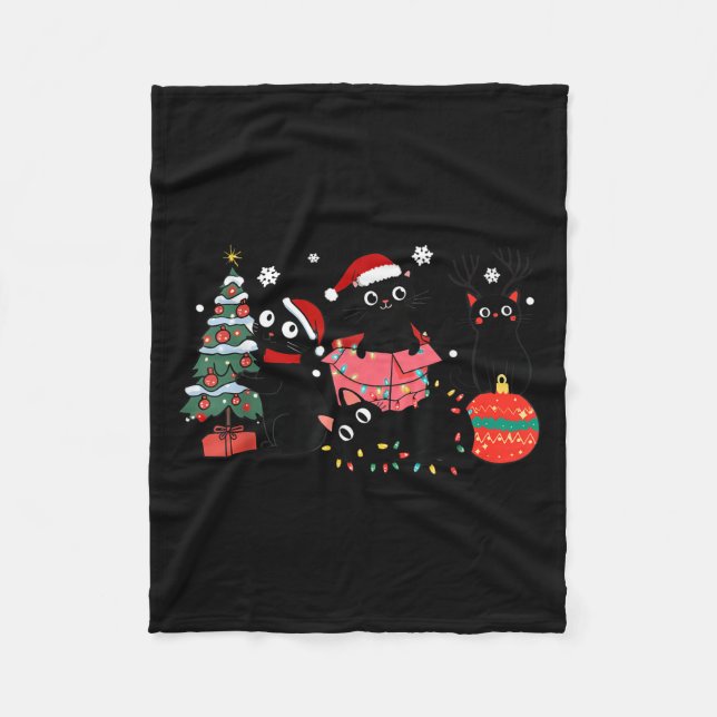 Meowy Christmas Black Cats Play Christmas Tree Lig Fleecedecke (Vorderseite)