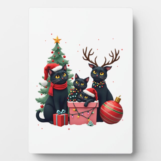 Meowy Christmas Black Cats Play Christmas Tree Lig Fotoplatte (Vorderseite)