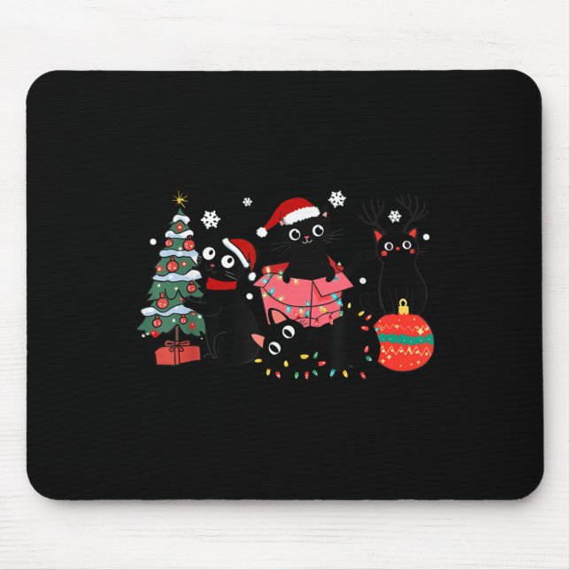 Meowy Christmas Black Cats Play Christmas Tree Lig Mousepad (Vorne)