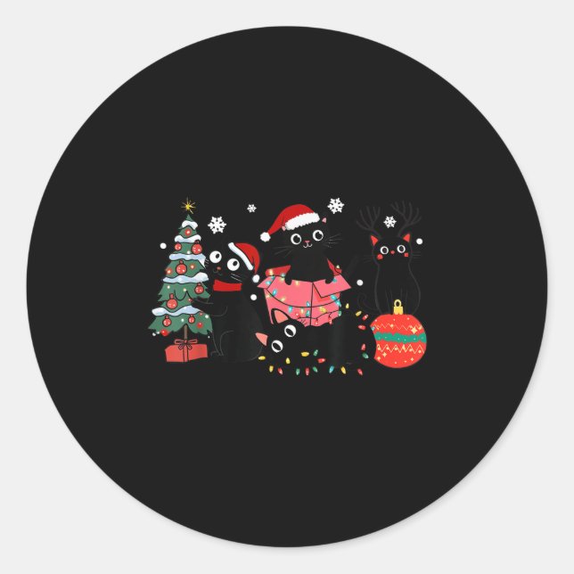 Meowy Christmas Black Cats Play Christmas Tree Lig Runder Aufkleber (Vorderseite)
