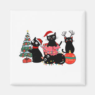 Meowy Christmas Black Cats spielen Weihnachtsbaum  Magnet