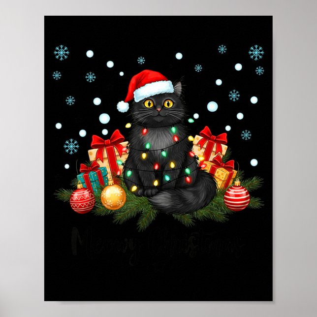 Meowy Christmas Black Cute Cat Santa Hat Xmas Wome Poster (Vorne)