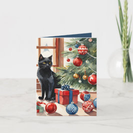 Meowy Christmas Bombay Cat Watercolor Feiertagskarte