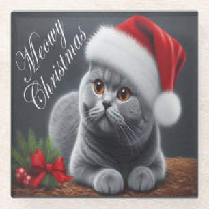 Meowy Christmas British Shorthair Santa Cat Glasuntersetzer