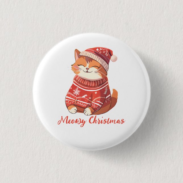 Meowy Christmas Button - Niedliches festes Cat Des (Vorderseite)