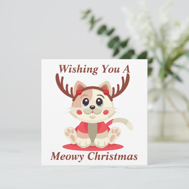Meowy Christmas Card Dankeskarte (Stehend Vorderseite)