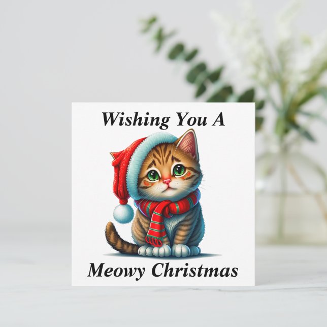 Meowy Christmas Card Dankeskarte (Stehend Vorderseite)