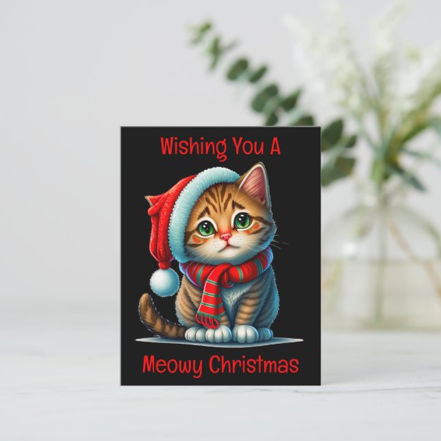 Meowy Christmas Card Feiertagskarte (Stehend Vorderseite)