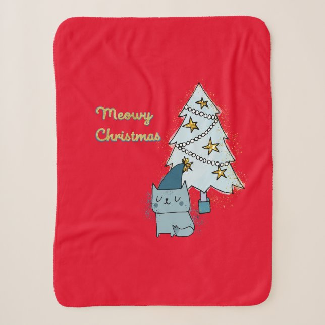 Meowy Christmas Cat and Tree Sherpadecke (Vorderseite)
