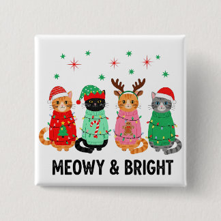 Meowy Christmas Cat Button