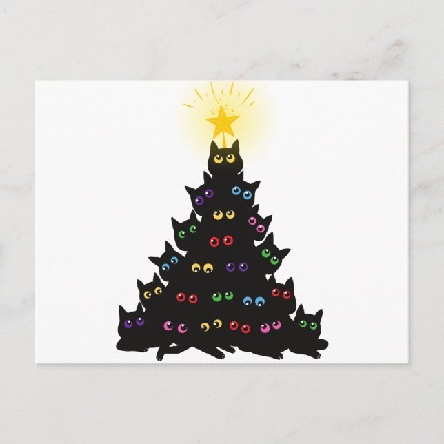 Meowy Christmas Cat Christmas Tree Postkarte (Vorderseite)