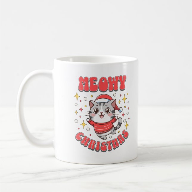 Meowy Christmas Cat Cute Festive Feline Kitten Kaffeetasse (Links)