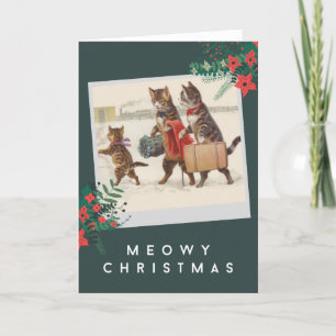 Meowy Christmas - Cat Family in Snow Feiertagskarte
