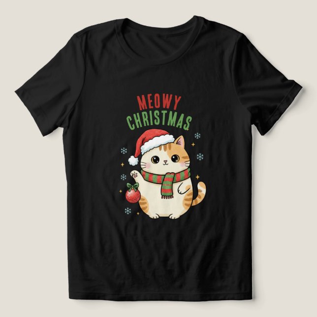 Meowy Christmas Cat – Festive Holiday Design Tri-Blend Shirt (Design Vorderseite)