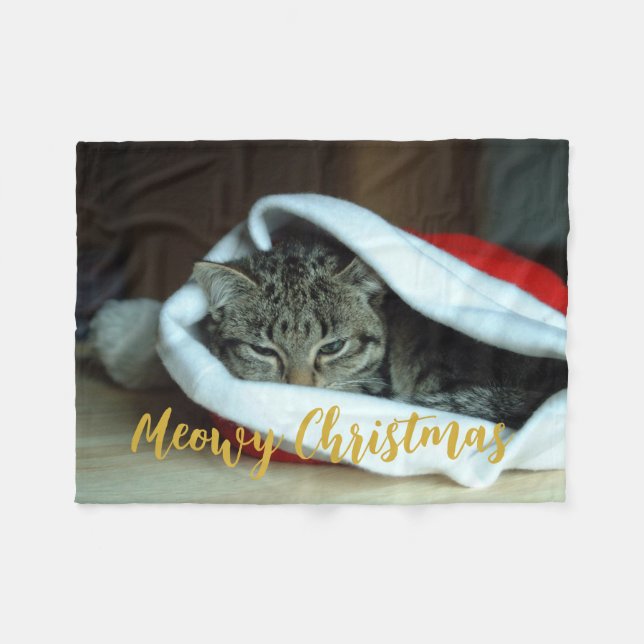 Meowy Christmas Cat Fleecedecke (Vorderseite (Horizontal))