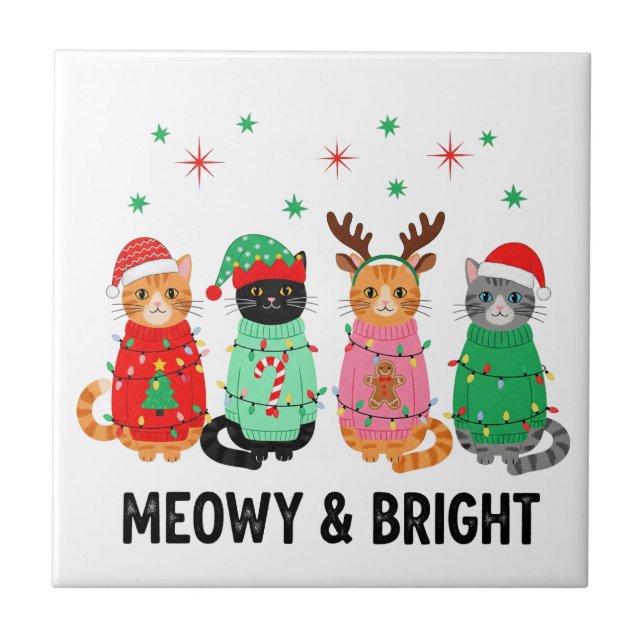 Meowy Christmas Cat Fliese (Vorderseite)