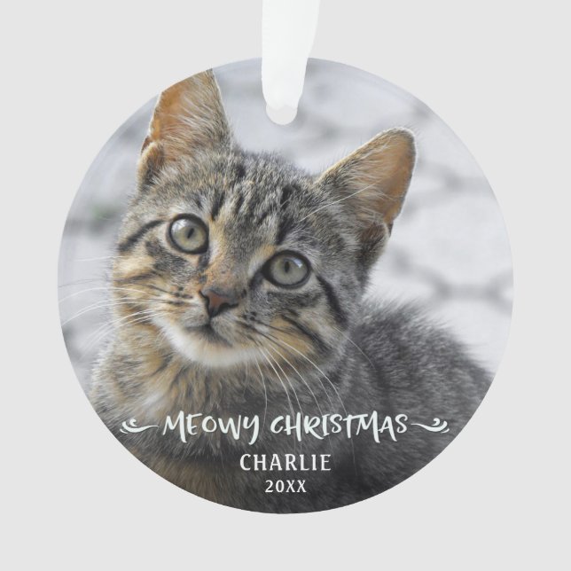 MEOWY CHRISTMAS Cat Foto Name Jahr Ornament (Vorderseite)