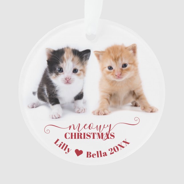 Meowy Christmas Cat Foto Names Red Ornament (Vorderseite)