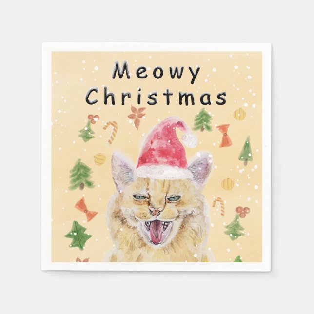 Meowy Christmas cat funny and cute cat  Serviette (Vorderseite)