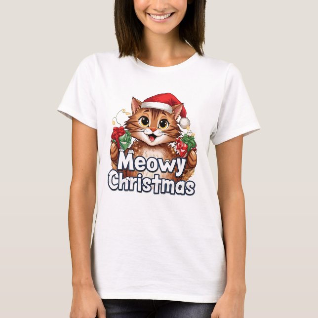 Meowy Christmas Cat . Funny Holiday Tee (Vorderseite)