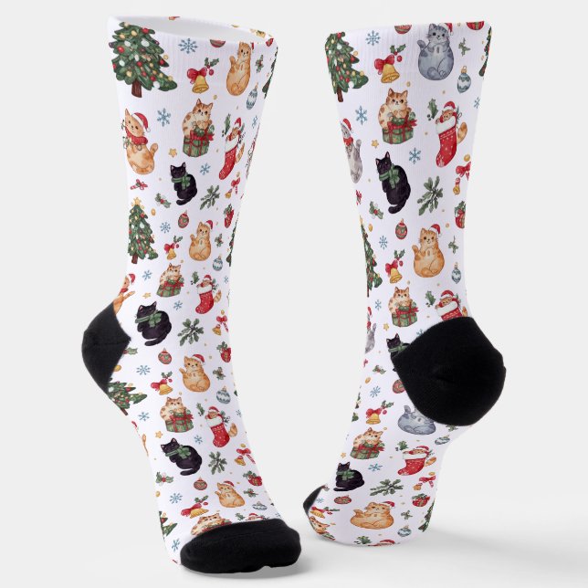 Meowy Christmas Cat Lover Crew Socks Socken (Gewinkelt)
