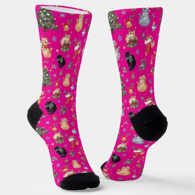 Meowy Christmas Cat Lover Crew Socks Socken (Gewinkelt)