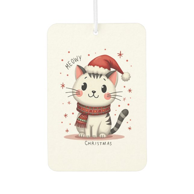 Meowy Christmas Cat Lover Funny Festive Holidays C Autolufterfrischer (Vorderseite)