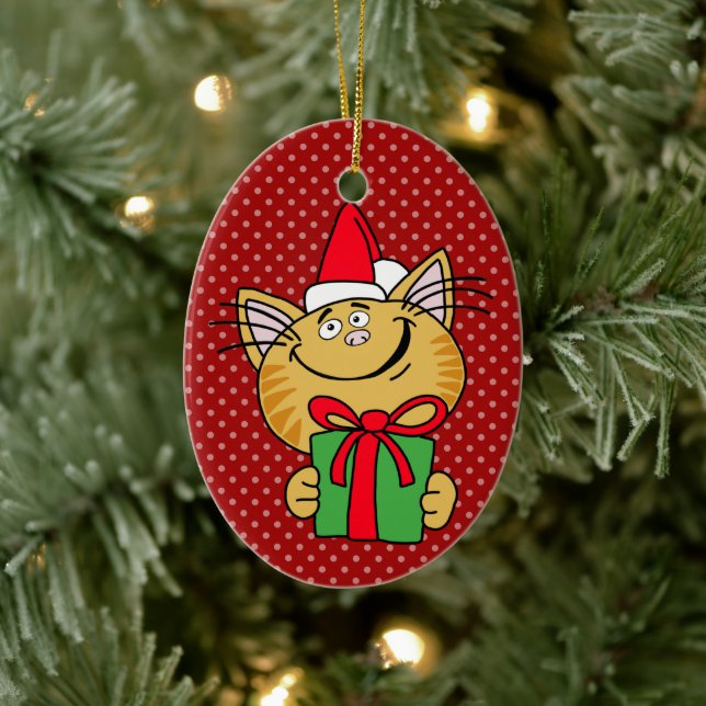 Meowy Christmas Cat Oval Ornament (Baum)