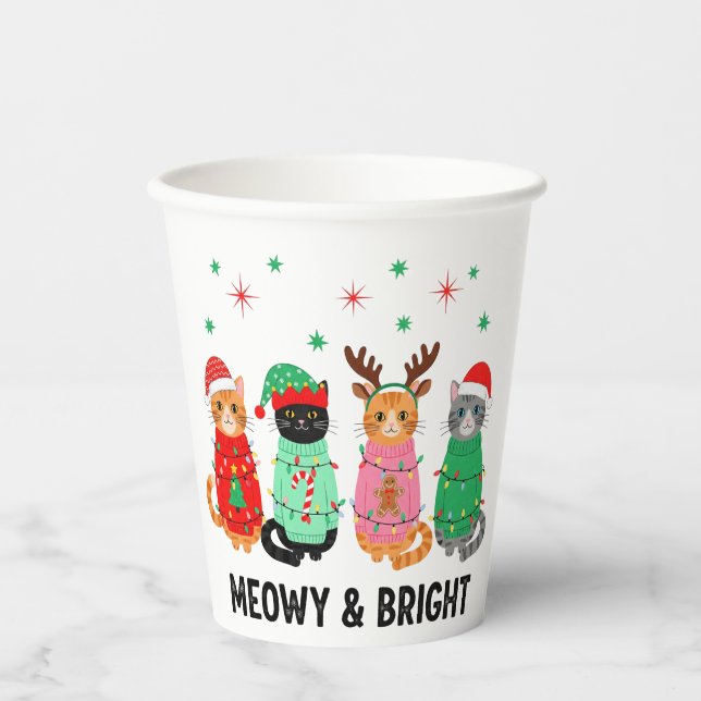 Meowy Christmas Cat Pappbecher (Vorderseite)
