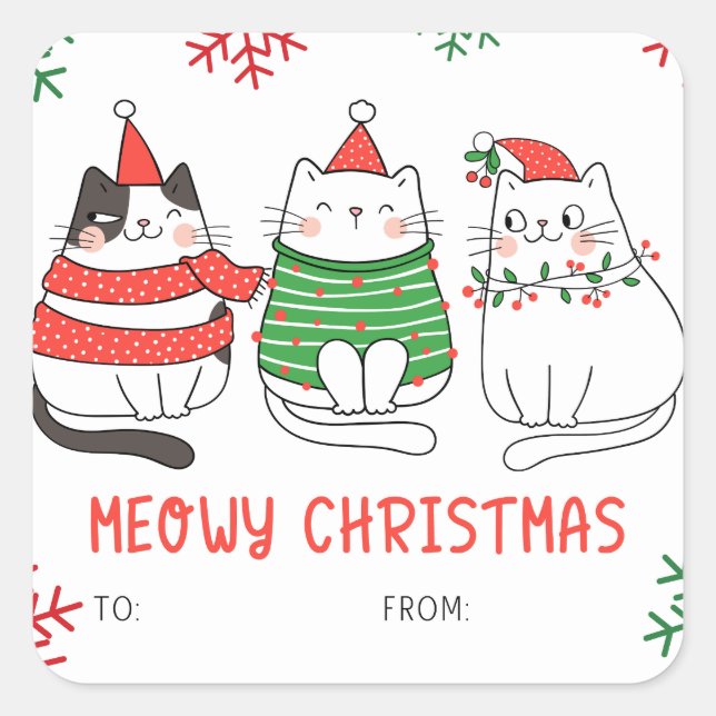 Meowy Christmas Cat Sticker Geschenketiketten (Vorderseite)