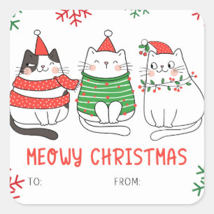Meowy Christmas Cat Sticker Geschenketiketten