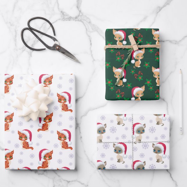 Meowy Christmas Cat Themed Geschenkpapier Set (Vorderseite)