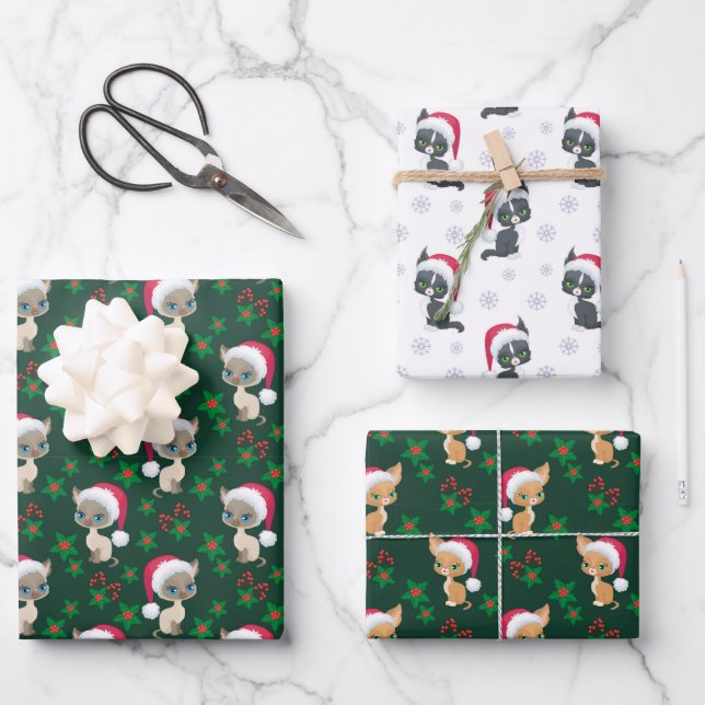Meowy Christmas Cat Themed Geschenkpapier Set (Vorderseite)