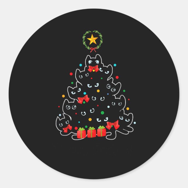 Meowy Christmas Cat Tree Kitty For Cat Lover  Runder Aufkleber (Vorderseite)