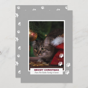 Meowy Christmas Cat White Paw Prints Pet Foto Feiertagskarte