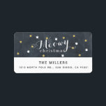 Meowy Christmas Chalkboard Cat Holiday Adresse Adressaufkleber<br><div class="desc">Dieses niedliche Weihnachtsaufenthaltslabel mit goldenen Sternen und weißem Katzengesicht auf schwarzem Chalkboard-Hintergrund zeichnet sich durch ein Imitat Weihnachtsbild aus. Personalisieren Sie Ihre Bedürfnisse. Mehr passende Produkte finden Sie in meinem Geschäft.</div>