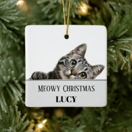 Meowy Christmas Custom Cat Photo & Name Ornament