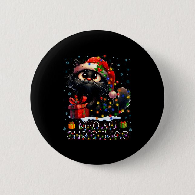 Meowy Christmas Cute Black Cat Christmas Xmas Wome Button (Vorderseite)