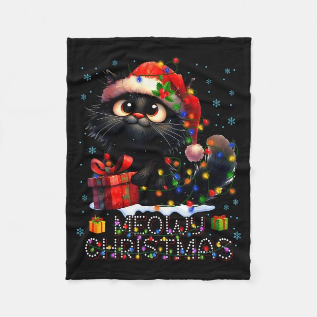 Meowy Christmas Cute Black Cat Christmas Xmas Wome Fleecedecke (Vorderseite)