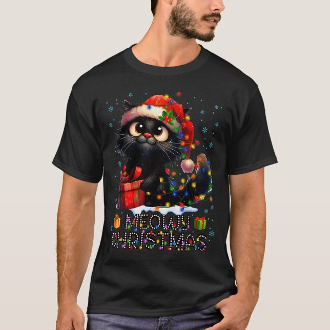 Meowy Christmas Cute Black Cat Christmas Xmas Wome T-Shirt (Vorderseite)