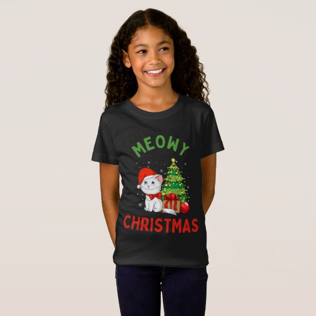 Meowy Christmas Fine Jersey Cat T - Shirt (Vorne ganz)