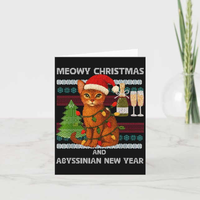 Meowy Christmas Funny Abyssinian Cat Santa Hat Ugl Karte (Vorderseite)
