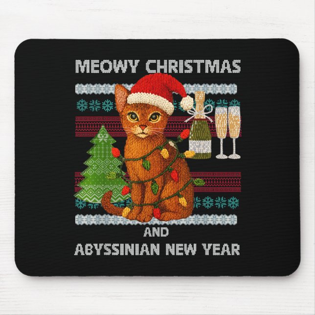 Meowy Christmas Funny Abyssinian Cat Santa Hat Ugl Mousepad (Vorne)