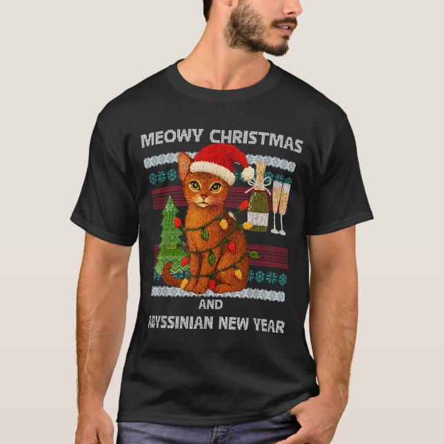 Meowy Christmas Funny Abyssinian Cat Santa Hat Ugl T-Shirt (Vorderseite)