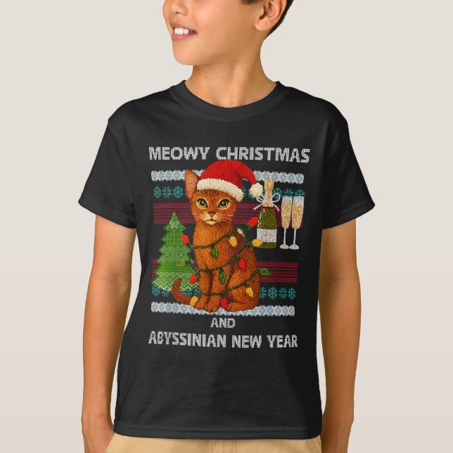 Meowy Christmas Funny Abyssinian Cat Santa Hat Ugl T-Shirt (Vorderseite)
