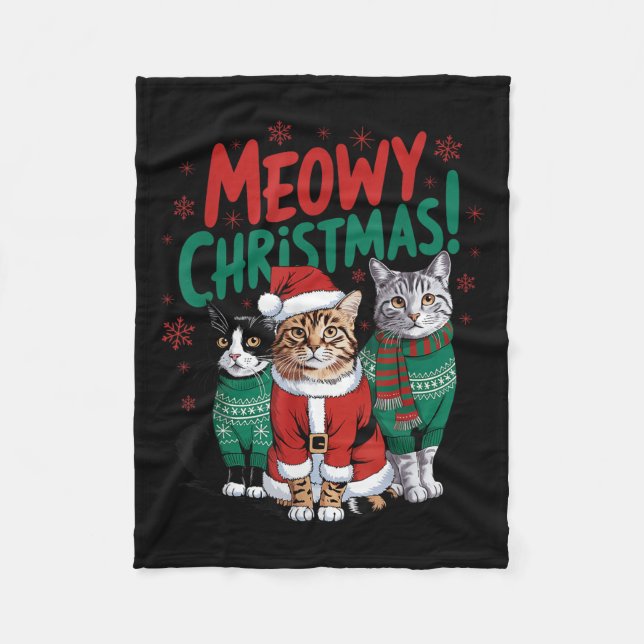 Meowy Christmas Funny Cat Christmas Holiday Xmas S Fleecedecke (Vorderseite)